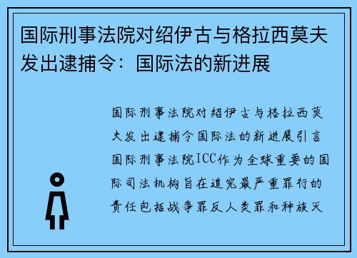 国际刑事法院对绍伊古与格拉西莫夫发出逮捕令：国际法的新进展