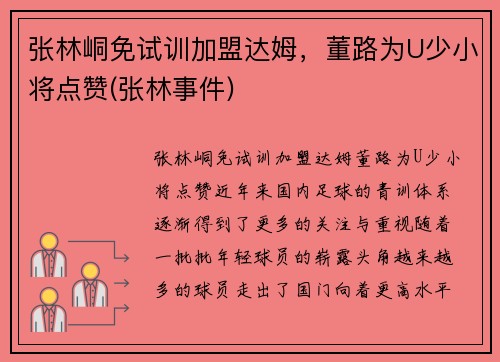 张林峒免试训加盟达姆，董路为U少小将点赞(张林事件)